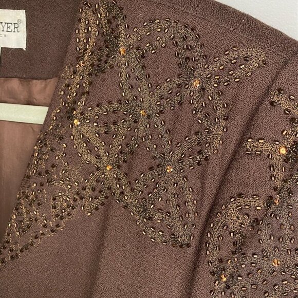VINTAGE John Meyer 100% Wool Tailored Brown Beaded Evening Blazer Womens size 10 - Picture 3 of 12